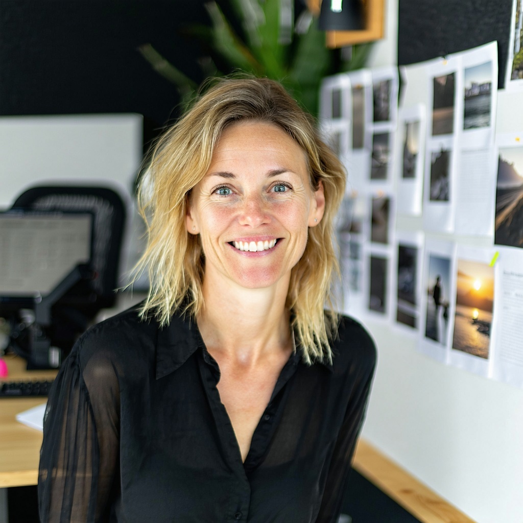 Creative Female Person in Office in Workshop smiling in Camera